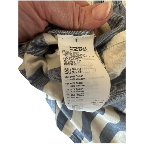 Billabong Striped Off-the-Shoulder Boho Crop Top Blue White Size Large - Picture 5 of 5